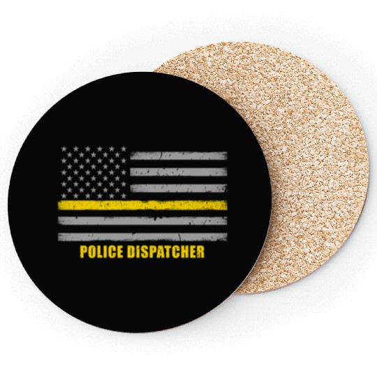 Police Dispatcher - Thin Gold Line Flag Coasters