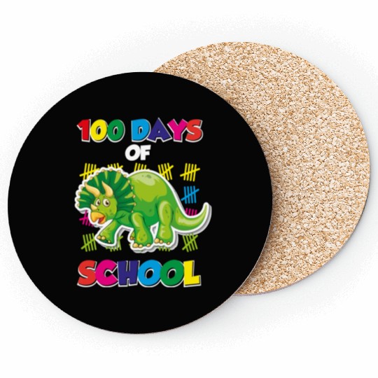 100 days of school green triceratops Coasters