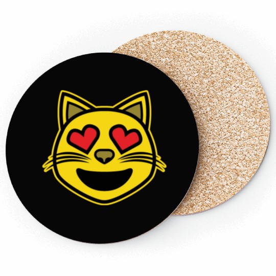 Heart Eyes Smiling Cat Face Funny Feline Lover Coasters