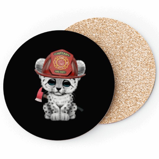 Cute Snow Leopard Cub Firefighter Coasters