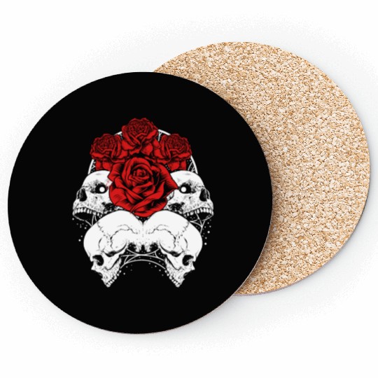 Gothic Coasters, Skull Red Roses Goth Vintage Grunge