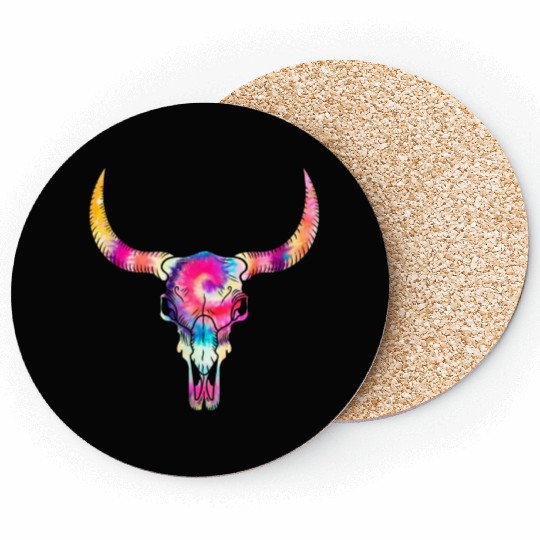 Cow Coasters, Cow Skull Tie Dye Watercolor Coasters, Cow