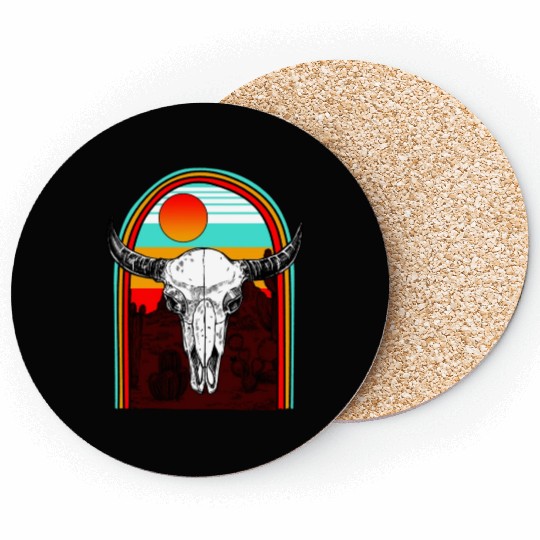 Cow Coasters, Cow Skulls Hippie Aztec Coasters, Cow Fan