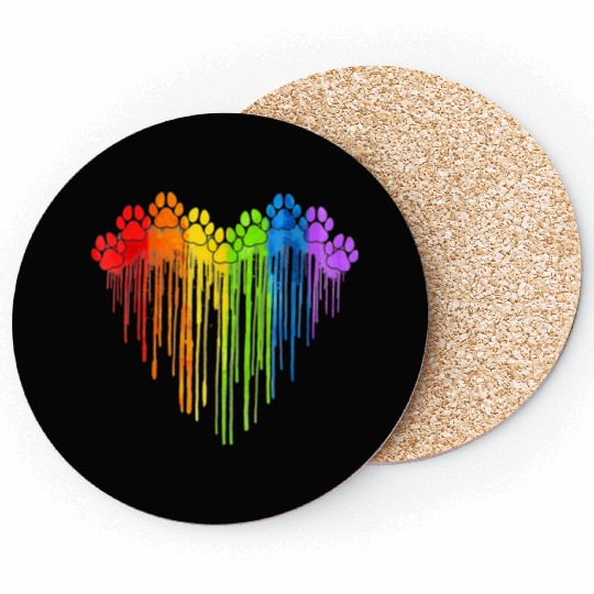 Dog Paws Rainbow Heart Dog Lover Gay Pride LGBT Coasters