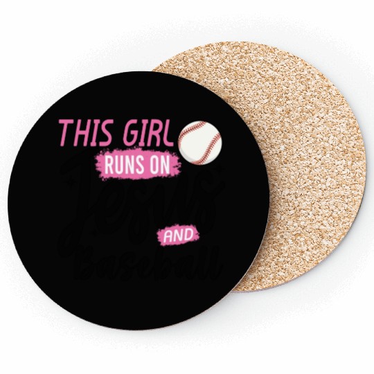 This Girl Runs On Jesus and baseball Coasters