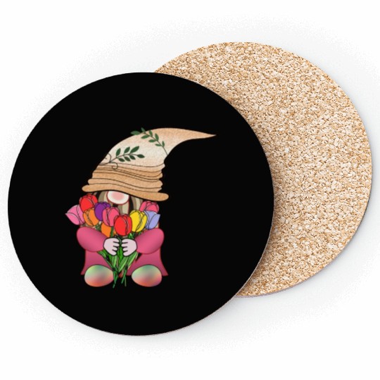 Gnome tulip flower cute fairy floral funny angle Coasters