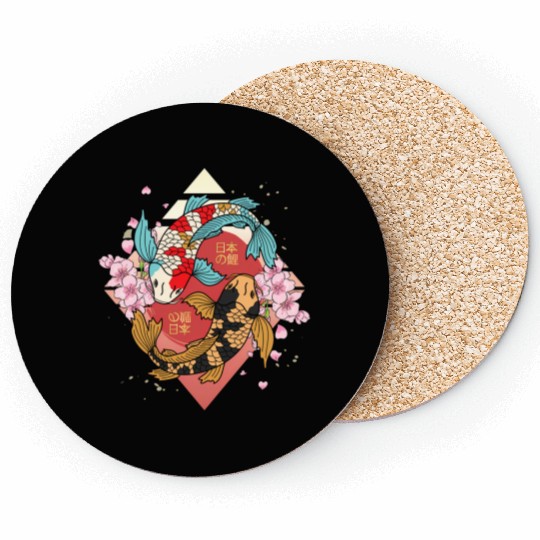 Kawaii Cherry Blossom Koi Fish Japanese Sakura Coasters