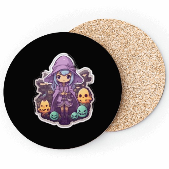 Cute Cartoonish Necromancer Summoning Friends Coasters