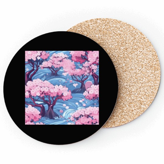 Anime Euphoria: Fantasy Cherry Blossom Dreamscape Coasters