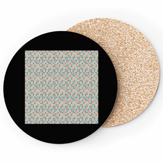 Retro Checkered Pattern Yellow Teal Coral Coasters