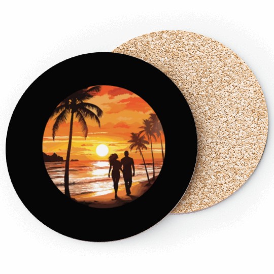 Beach romantic couple Coasters
