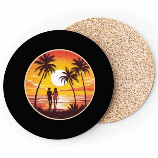 sunset beach romantic couple Coasters