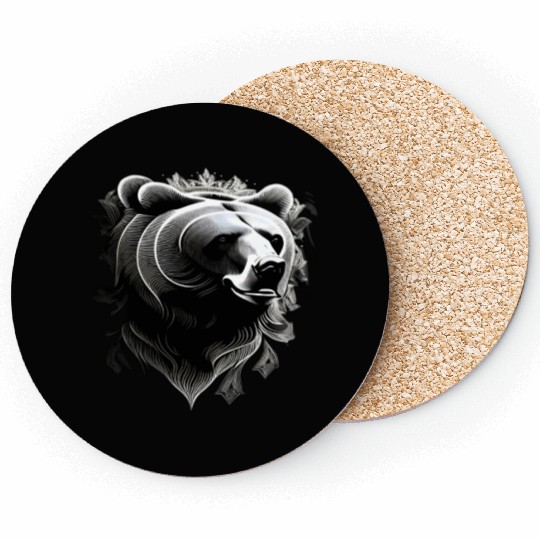 Dark muzzle black and white Coasters Russian Ornam.