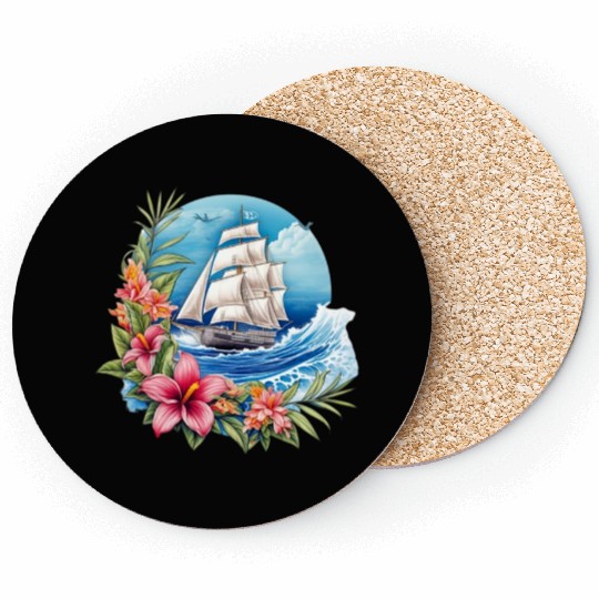 Sailing Ship Sailing Orchids Flowers Sailboat Coasters