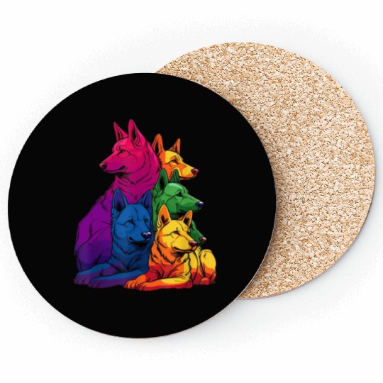 Colorful LGBT Pride German Shepherd Dog Pile Coasters