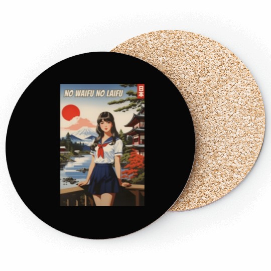 Funny Retro Art Style Anime Girl Japan Waifu Humor Coasters