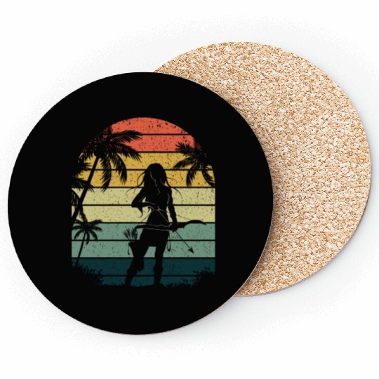 Outdoor Hunting Bow Arrow Retro Lady Archer Coasters