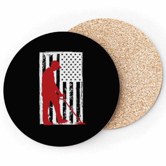 Patriotic US Flag Metal Detectorist Coasters