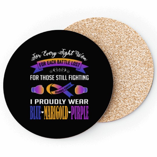 I Proudly Wear Blue Marigold Purple Bladder Cancer Coasters