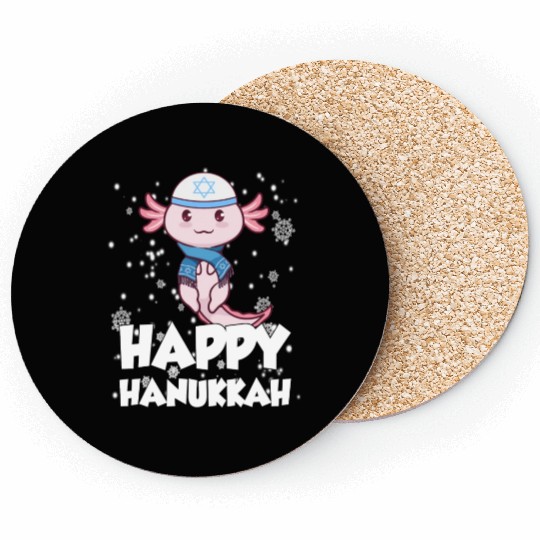 Happy Hanukkah Axolotl Kawaii Cute Axolotl Lover Coasters