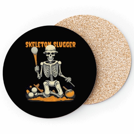 Skeleton Slugger Halloween Coasters