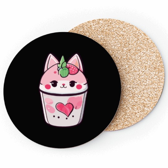 Cat Strawberry Milk Shake Kawaii Coasters