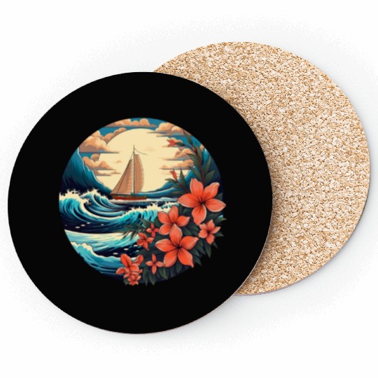 Sailing Ship Sailing Orchids Flowers Sailboat Coasters