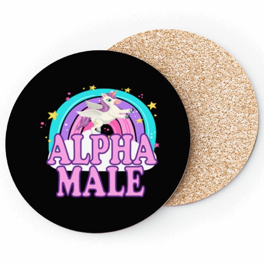 Ironic Alpha Male Unicorn Rainbow Funny Coasters