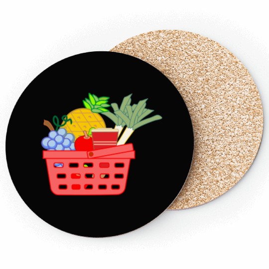 Shopping basket with fruit and vegetables Coasters
