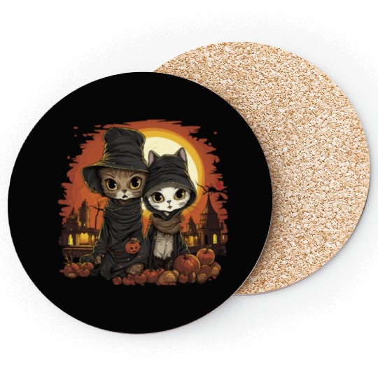 Cute Kittens Trick or Treating - Happy Halloween! Coasters