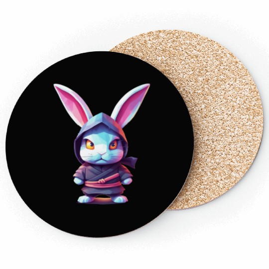 Fierce Elegance: Pastel Rabbit Ninja Unleashed Coasters