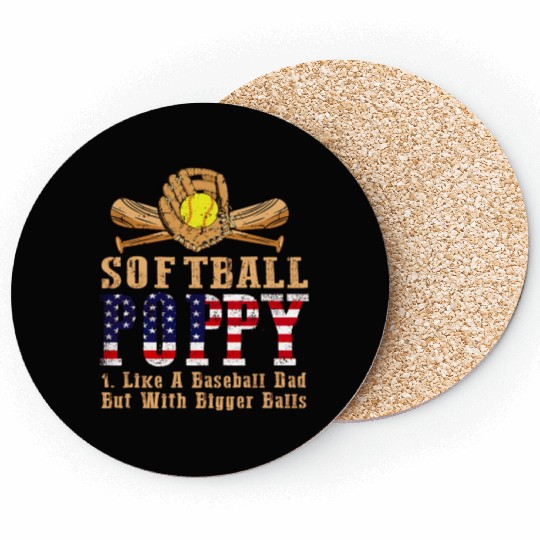 Softball Poppy Like A Baseball Dad Us Flag Fathers Coasters