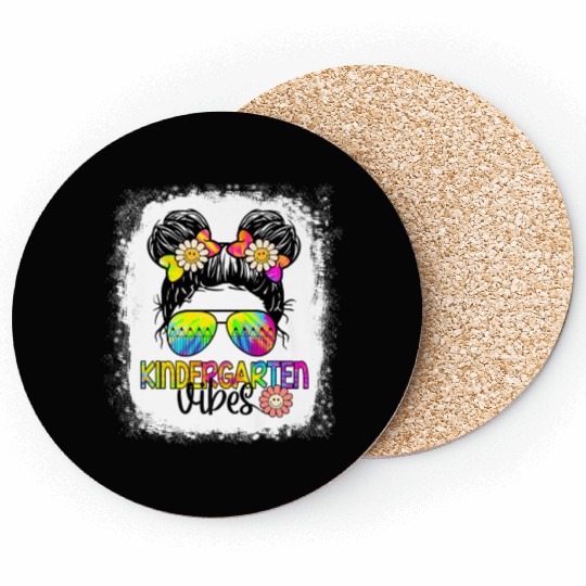 Kindergarten Vibes Bleached Messy Bun Girl Coasters