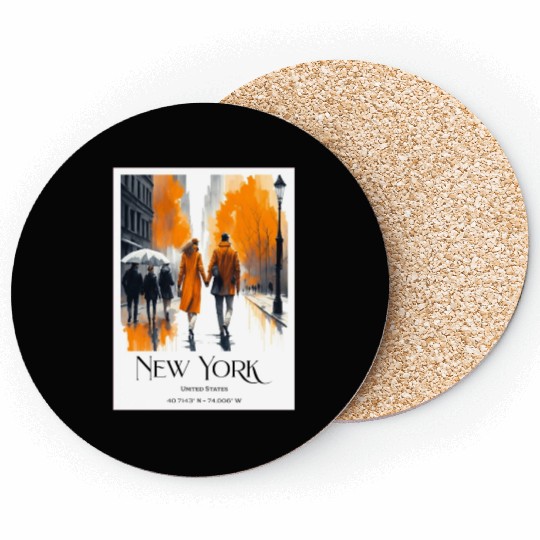 Watercolor painting loving couple in New York City Coasters