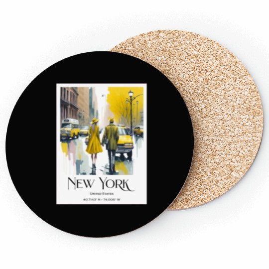 Watercolor painting loving couple in New York City Coasters