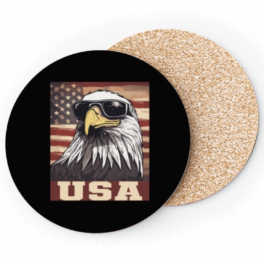gift idea bald eagle american flag Coasters