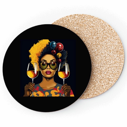 African Elegance Wine Lady Coasters