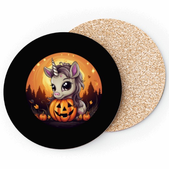 Halloween Unicorn with Pumpkin at Sunset Coasters