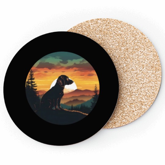 Sunset Serenity: Vintage Dachshund Silhouett Coasters