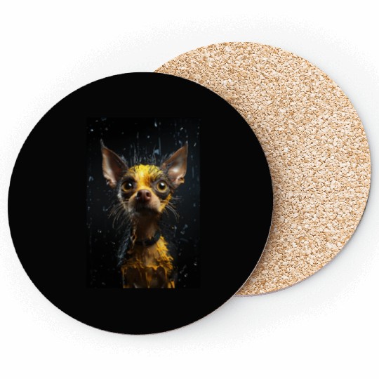 Cute Chihuahua in Yellow Surreal Rain Coasters