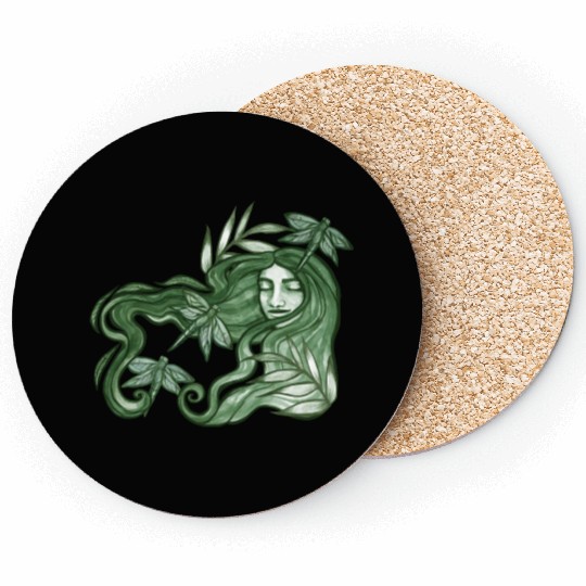 Dragonfly Goddess In Green Coasters