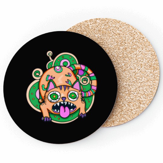 Psychedelic Trippy Cat Coasters