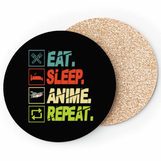 Eat Sleep Anime Repeat Ramen Kawaii Japanese Manga Coasters