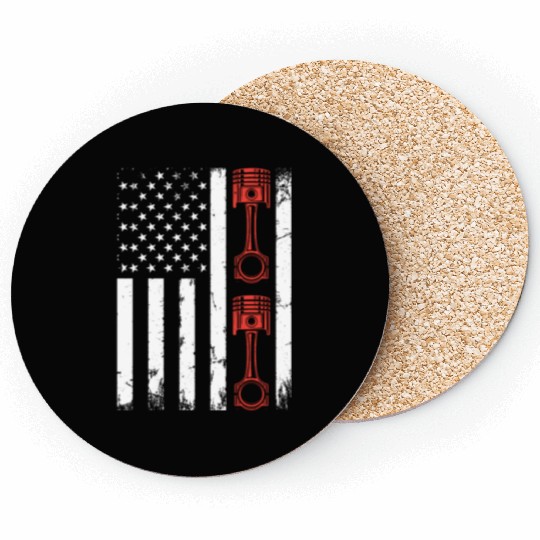 Auto Mechanic Car Piston Car Mechanic US Flag Coasters