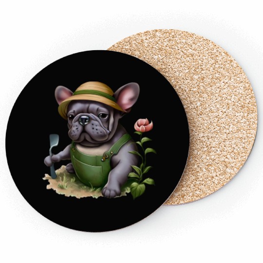 Frenchie in the Flower Garden Coasters