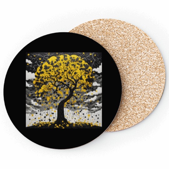 black tree and Wonderful yellow foliage Coasters
