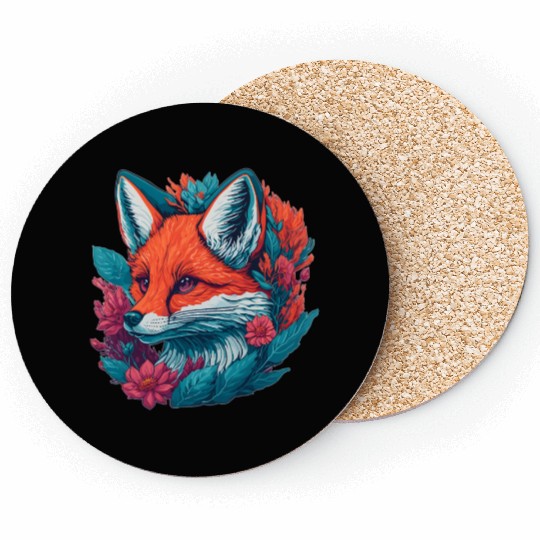 Fox Cub with Flowers Coasters
