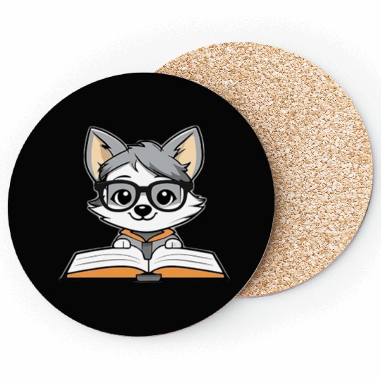 Little Wolf Reading A Book Coasters