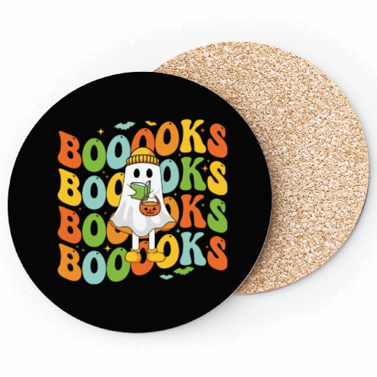 Booooks Cute Ghost Reading A Book Funny Book Lover Coasters