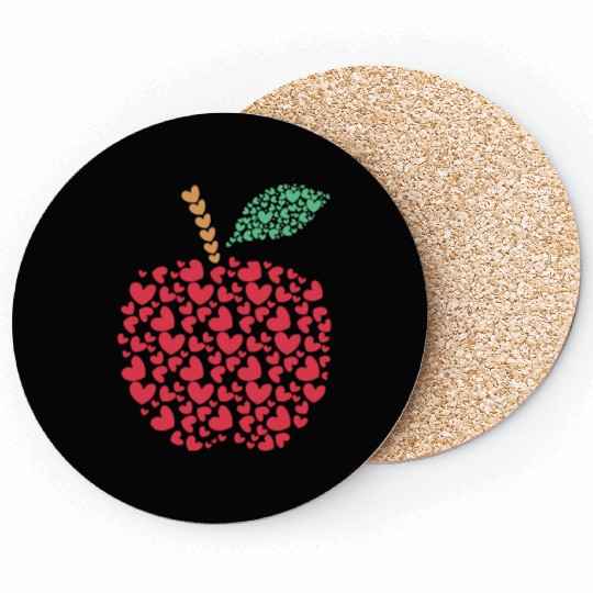 Heart Apple Teacher Valentines Day Gift Coasters